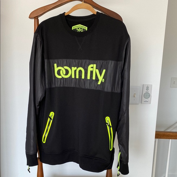 Born Fly Black Sweatshirt with leather look poly Sleeves - Picture 1 of 6
